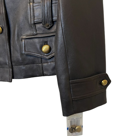 NWT Michael Michael Kors brown button up lined leather jacket size XL. - Picture 3 of 10